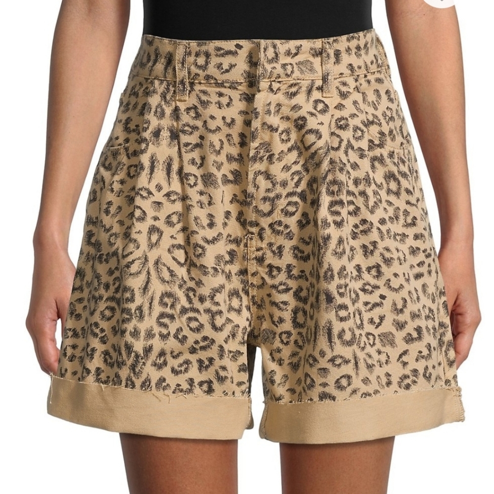 Free people leopard print denim shorts